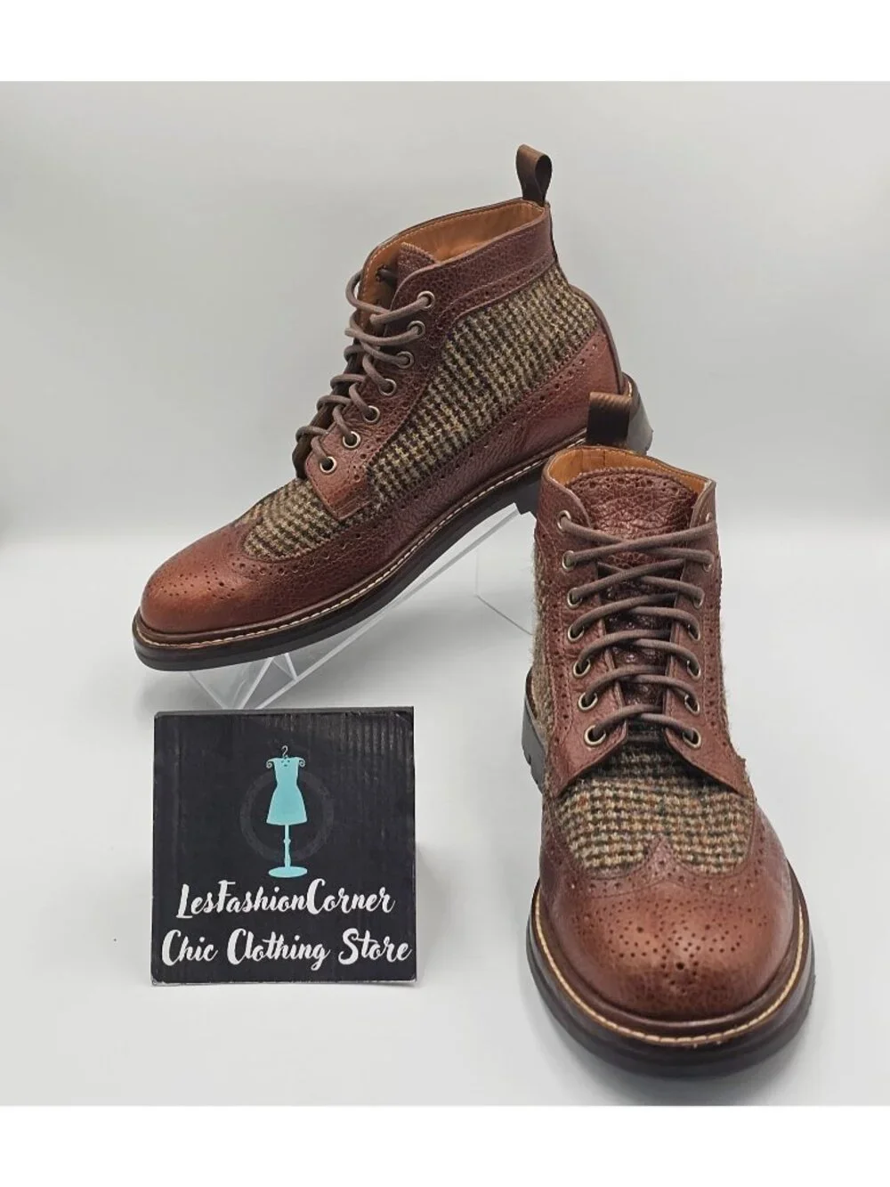 NWOB Taft Men's Brown Leather Tweed  The Boston Longwing Boots Size 9D 3654